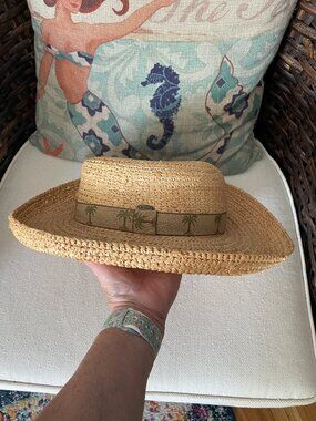 Scala Raffia Sun Hat-Raffia Hat with Palm Tree Hat Band